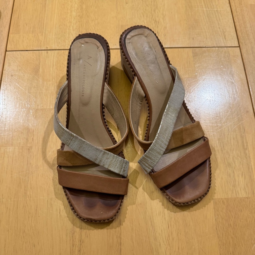 Anthropologie Brown and Tan Mules